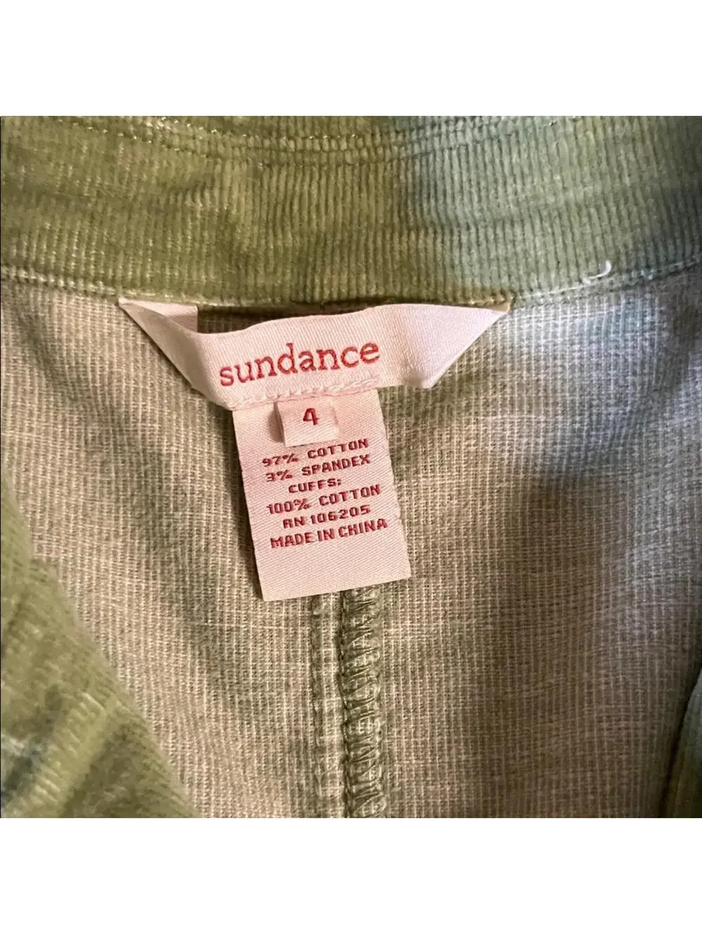 Sundance Women’s Size 4 Green Corduroy Blazer Jacket Stretch Cotton Pockets
